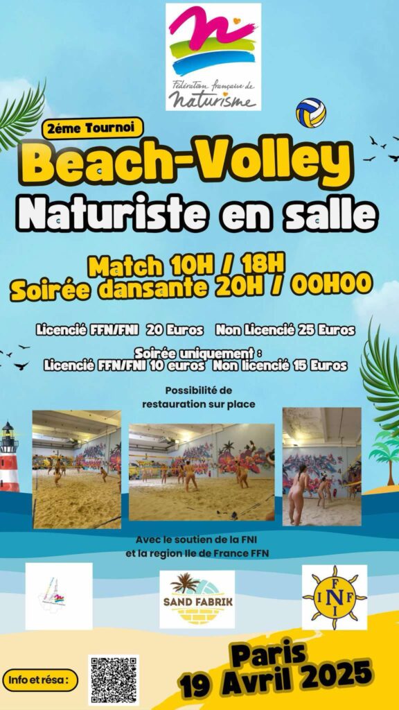 Affiche du tournoi de beach-volley naturiste FFN