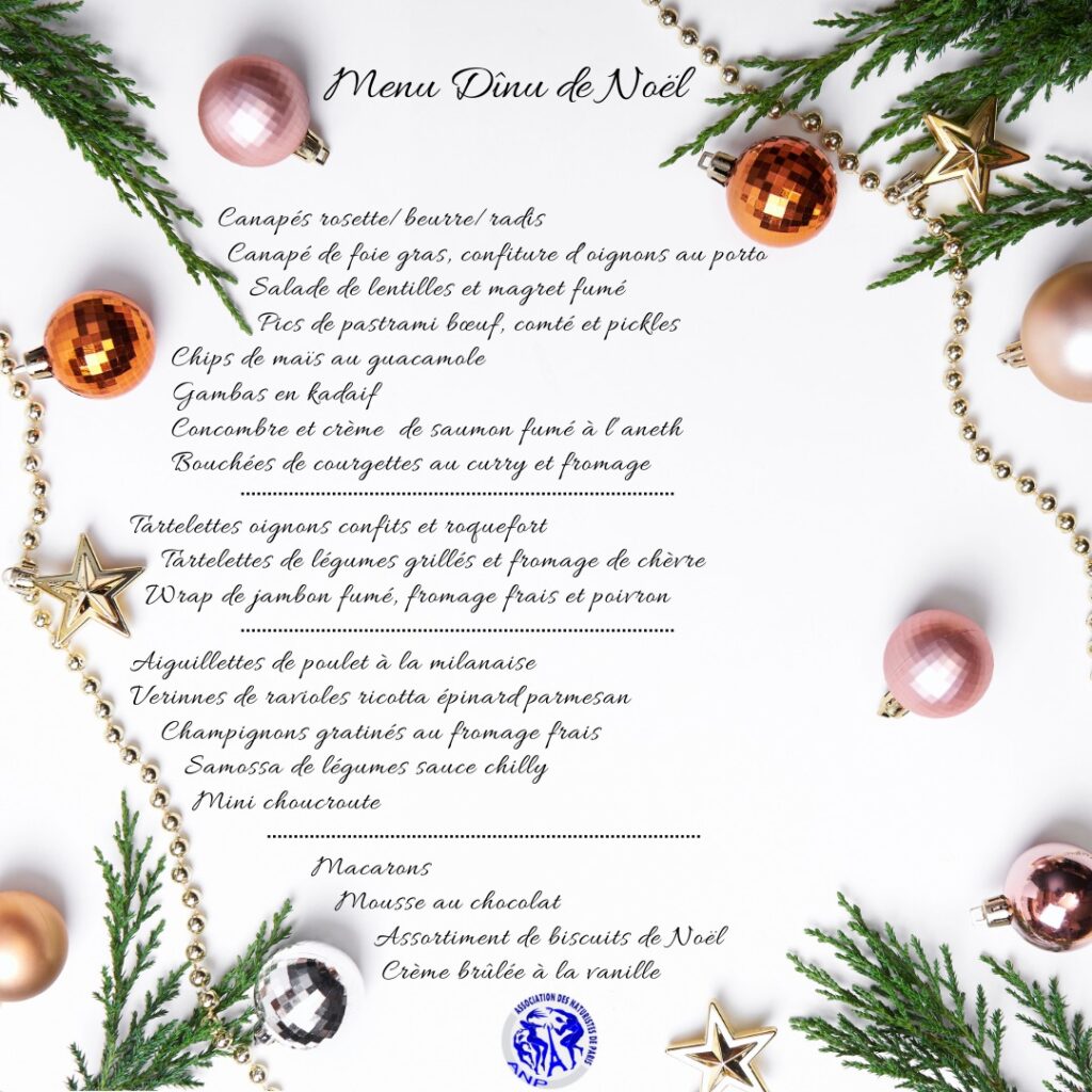 Menu de la Naked Xmas Party 2025